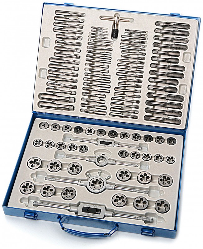 HBM 110-delige metrische tap- en snijset M2-M16 RVS met opbergkoffer