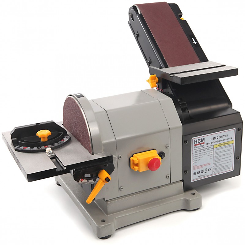 HBM 200 bånd- og skiveslibemaskine 500 W 230 V kan vippes 45° støvopsamlingspose træ 2850 rpm
