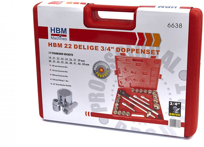 HBM 22-delt 3/4 inch topnøglesæt HBM 22-delt 3/4 inch topnøglesæt