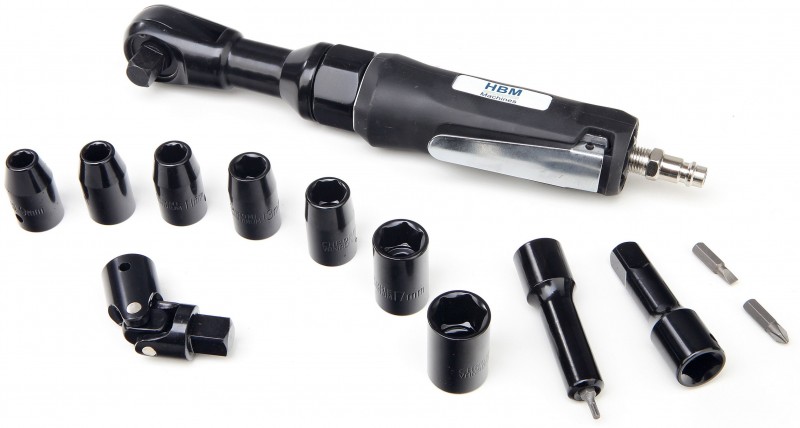 HBM 17-delige 1/2 inch Slagratelset - Luchtverbruik 100 l/min