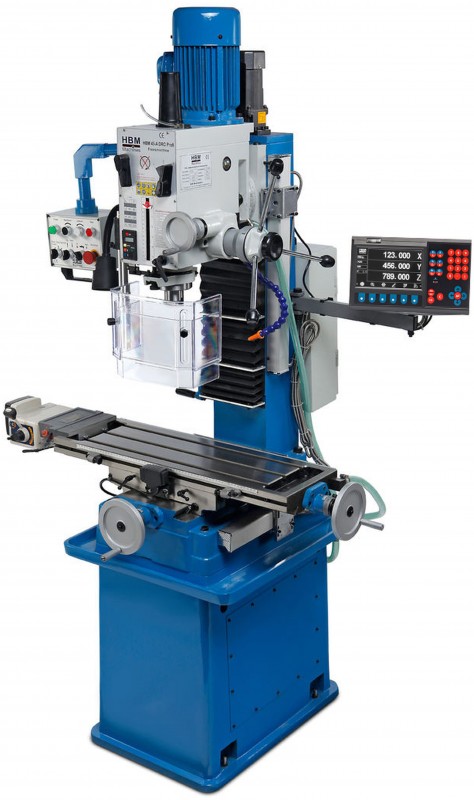HBM BF 45 DRO freesmachine 400 V met tafelvoeding, uitleeskast en koelinstallatie
