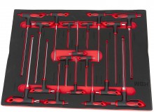 HBM 18-delt T-grebssæt foam inlay til værktøjsvogn - 390 x 545 x 40 mm.