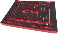 HBM 18-delt T-grebssæt foam inlay til værktøjsvogn - 390 x 545 x 40 mm.