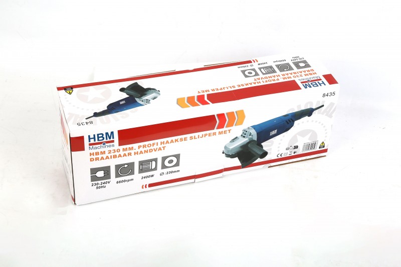 HBM 230 mm Profi Vinkelsliber 2400 W med Drejeligt Håndtag, M14, 6600 rpm til Metal.