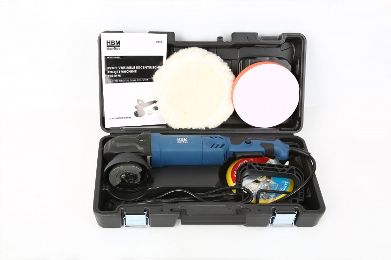 HBM 150 mm Variabel Excentrisk Polermaskine 900 W 6000 rpm M8 230 V med Opbevaringskuffert.
