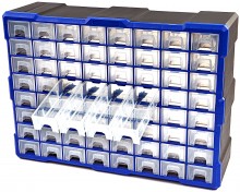 HBM ladenkast 64 laden, assortimentskast, opbergsysteem, kunststof, blauw, 16 x 37 x 52 cm