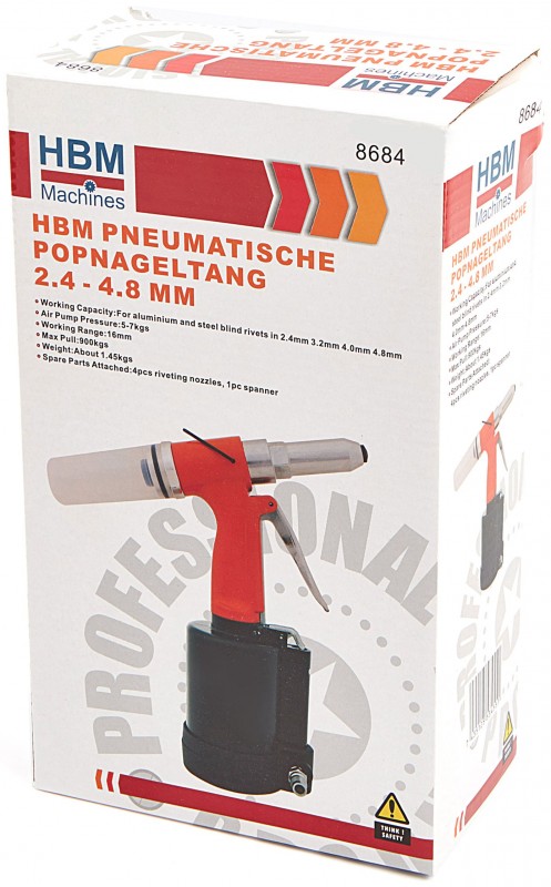 HBM Pneumatisk Popnittetang 2,4-4,8 mm, 6 Bar, 900 KG/CM2. HBM Pneumatisk Popnittetang 2,4-4,8 mm, 6 Bar, 900 KG/CM2.