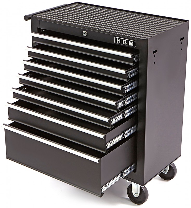 HBM gereedschapswagen met 7 laden, 62 cm, zwart, met slot, 100 kg belastbaar HBM gereedschapswagen met 7 laden, 62 cm, zwart, met slot, 100 kg belastbaar