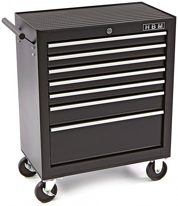 HBM gereedschapswagen met 7 laden, 62 cm, zwart, met slot, 100 kg belastbaar HBM gereedschapswagen met 7 laden, 62 cm, zwart, met slot, 100 kg belastbaar