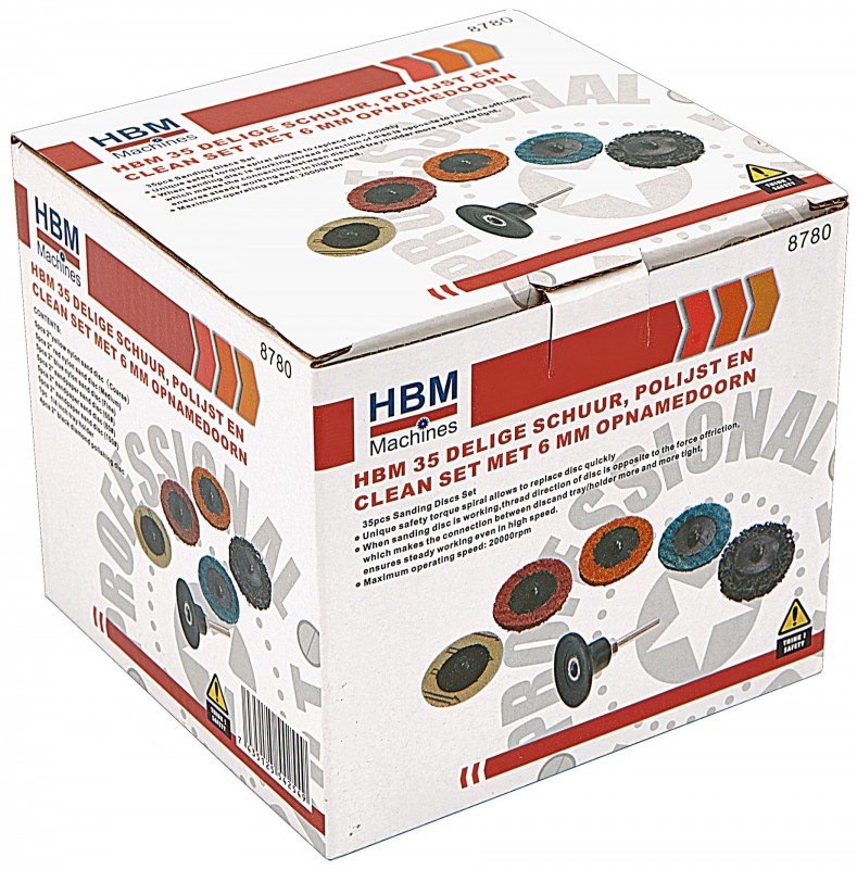 HBM 35-delige schuur-, polijst- en clean set, 50 mm, korrel 100, 6 mm opnamedoorn