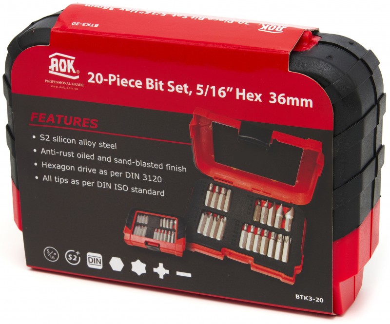 HBM 20-delige bitset voor slagschroevendraaier - Sleufkop, Hex, Philips, Torx, met opbergkoffer