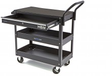 HBM Deluxe universele gereedschapswagen 3-laags met lade en rek, 75 kg draagvermogen
