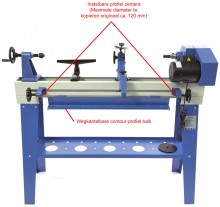 HBM 1100 Variabel trædrejebænk med kopiudstyr, 1000 mm, 35 cm, 750 W, 230 V.