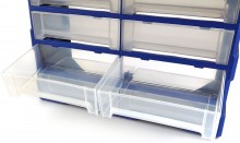 HBM 8-skuffers skuffekabinet assortimentskabinet opbevaringssystem plastik blå 16 x 37 x 52 cm. HBM 8-skuffers skuffekabinet assortimentskabinet opbevaringssystem plastik blå 16 x 37 x 52 cm.