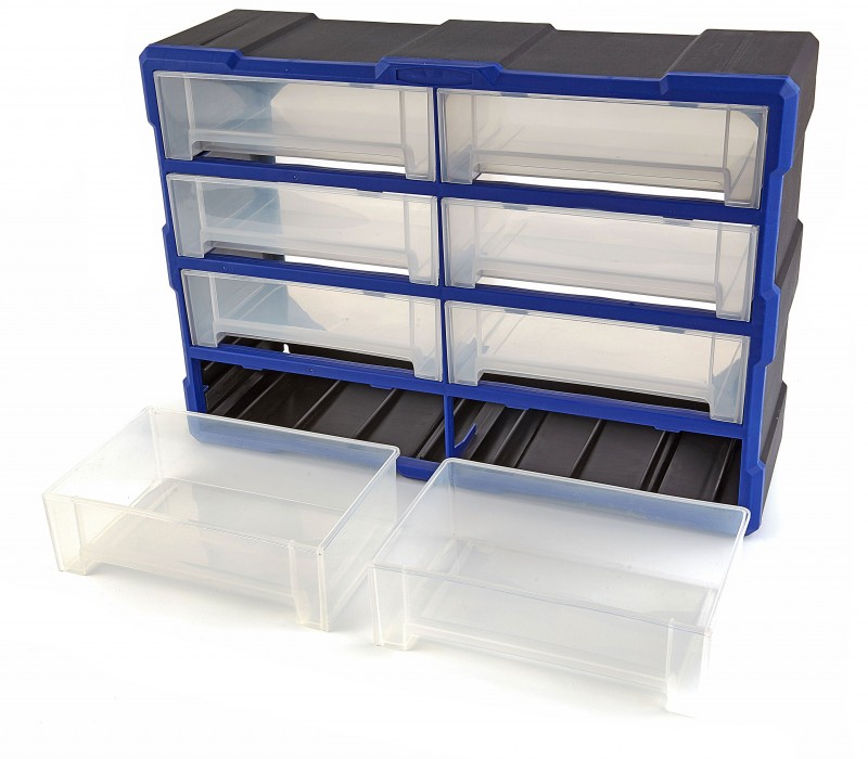 HBM 8-skuffers skuffekabinet assortimentskabinet opbevaringssystem plastik blå 16 x 37 x 52 cm. HBM 8-skuffers skuffekabinet assortimentskabinet opbevaringssystem plastik blå 16 x 37 x 52 cm.