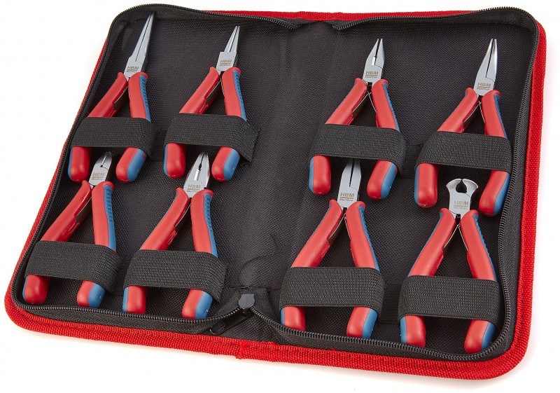 HBM Professionele 8-delige Precisie Tangenset - 30 mm Bek, 7 mm Uitlading, 12,5 mm Opening
