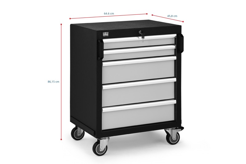 HBM professionele gereedschapswagen met 5 laden, grijs, 64,6 x 45,8 x 86,1 cm, werkplaatsinrichting HBM professionele gereedschapswagen met 5 laden, grijs, 64,6 x 45,8 x 86,1 cm, werkplaatsinrichting