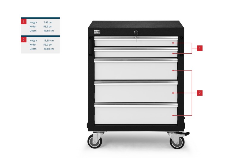 HBM professionele gereedschapswagen met 5 laden, grijs, 64,6 x 45,8 x 86,1 cm, werkplaatsinrichting HBM professionele gereedschapswagen met 5 laden, grijs, 64,6 x 45,8 x 86,1 cm, werkplaatsinrichting