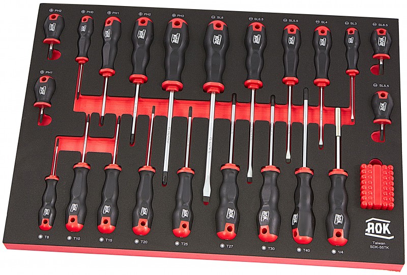 AOK Professionele 55-delige schroevendraaierset met foam inlay 55x39,5x4 cm
