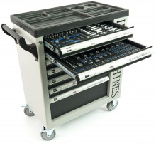 HBM gevulde gereedschapswagen 245-delig, metrische maten, zwart, 7 laden, slot, vergrendeling

