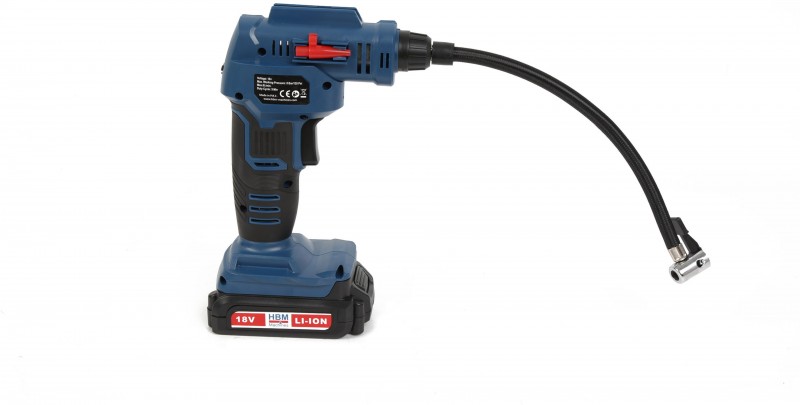 HBM 18 Volt Compressor op Accu met Toebehoren, 8 Bar, 8 l/min, 1300 mAh Li-ion, incl. Opbergkoffer HBM 18 Volt Compressor op Accu met Toebehoren, 8 Bar, 8 l/min, 1300 mAh Li-ion, incl. Opbergkoffer