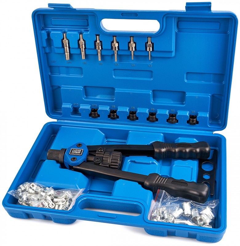 HBM 104-delige professionele blindklinkmoertangset in koffer, M3-M10, 325 cm HBM 104-delige professionele blindklinkmoertangset in koffer, M3-M10, 325 cm