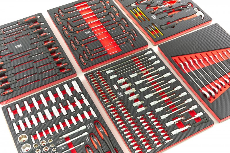 HBM 245-delige Premium Gereedschapsvulling voor Gereedschapswagen Rood, 6 Inlays, 21,5 kg, 39,5 x 53 cm