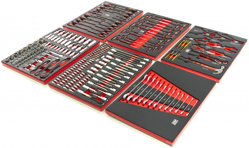 HBM 245-delige Premium Gereedschapsvulling voor Gereedschapswagen Rood, 6 Inlays, 21,5 kg, 39,5 x 53 cm