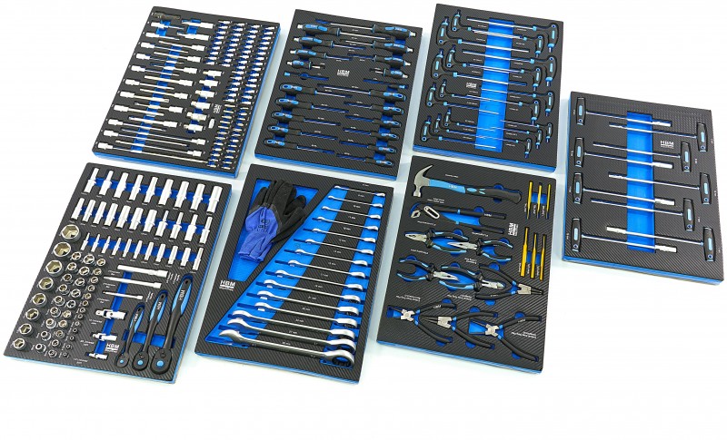 HBM 262-delige premium gereedschapsvulling voor gereedschapswagen, 7 inlays, 39 x 54 cm, blauw HBM 262-delige premium gereedschapsvulling voor gereedschapswagen, 7 inlays, 39 x 54 cm, blauw