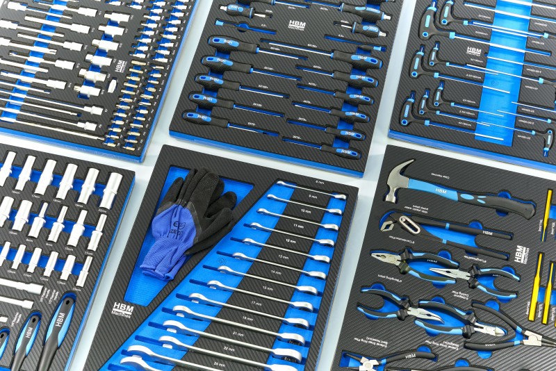 HBM 262-delige premium gereedschapsvulling voor gereedschapswagen, 7 inlays, 39 x 54 cm, blauw HBM 262-delige premium gereedschapsvulling voor gereedschapswagen, 7 inlays, 39 x 54 cm, blauw