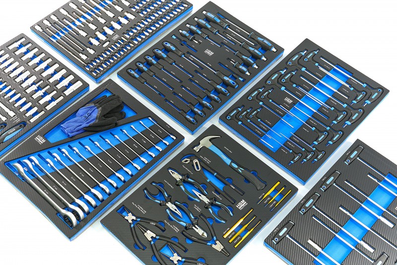 HBM 262-delige premium gereedschapsvulling voor gereedschapswagen, 7 inlays, 39 x 54 cm, blauw HBM 262-delige premium gereedschapsvulling voor gereedschapswagen, 7 inlays, 39 x 54 cm, blauw