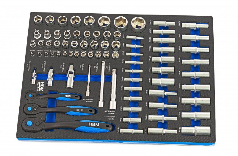 HBM 262-delige premium gereedschapsvulling voor gereedschapswagen, 7 inlays, 39 x 54 cm, blauw HBM 262-delige premium gereedschapsvulling voor gereedschapswagen, 7 inlays, 39 x 54 cm, blauw