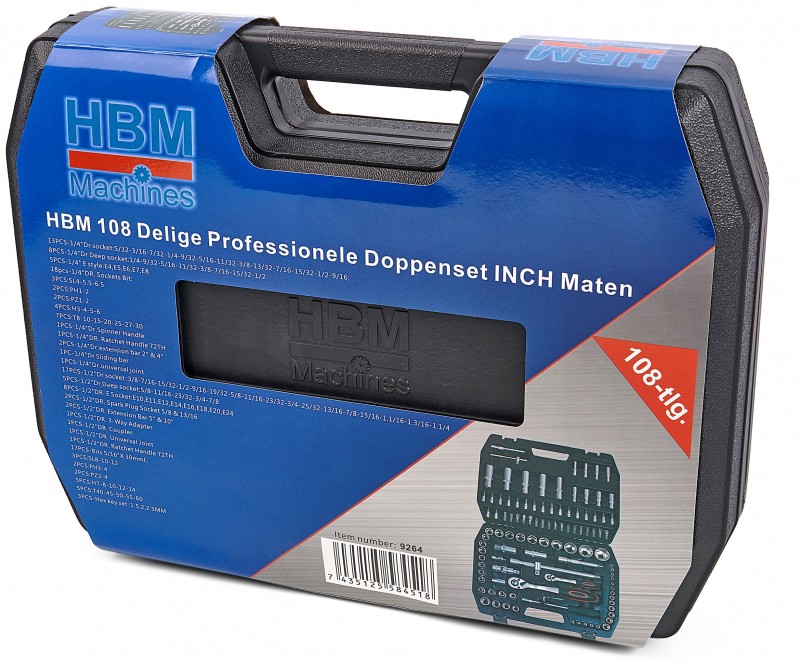 HBM 108-delige Professionele Doppenset Inch Maten met Opbergkoffer HBM 108-delige Professionele Doppenset Inch Maten met Opbergkoffer