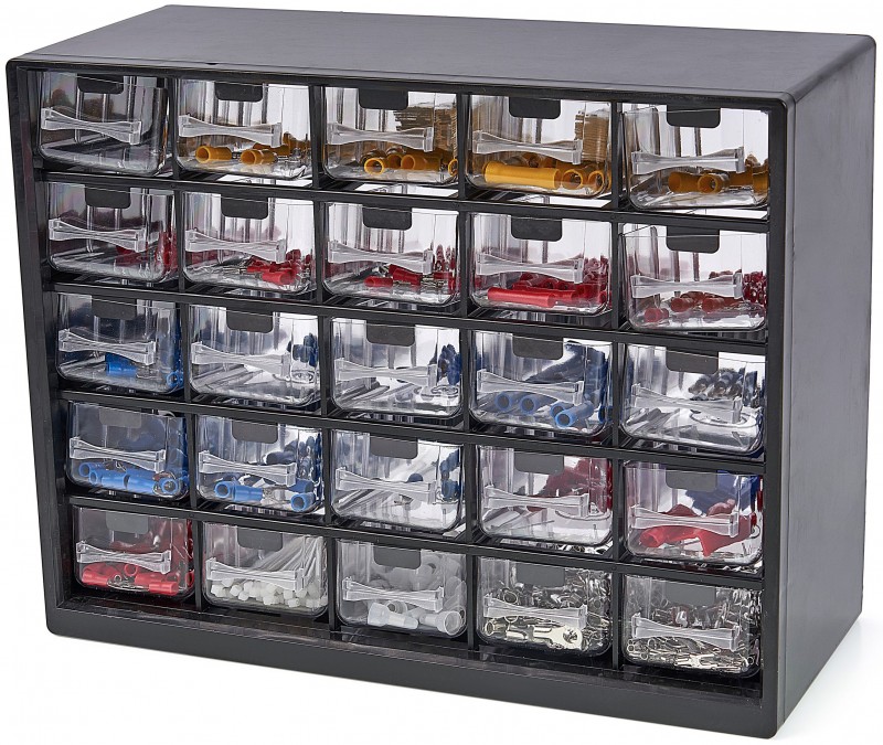 HBM 1012-delt Kabelsko Assortiment i 25-skuffers skuffeskab HBM 1012-delt Kabelsko Assortiment i 25-skuffers skuffeskab