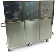 HBM verrijdbare werkbank 158 cm RVS met 10 laden, deur en achterwand
