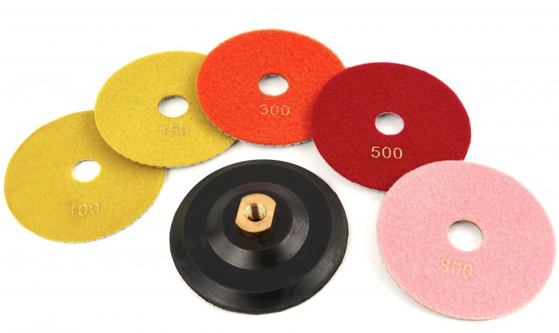 HBM 125 mm 6-delige diamant polijstschijvenset met M14 opnamepad