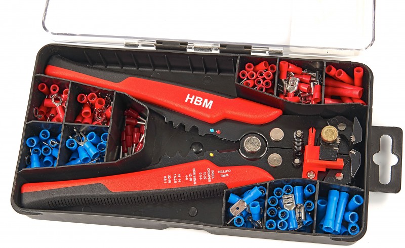 HBM 199-delige Profi 4-in-1 Automatische Draadstriptang met Knip- en Krimpfunctie, Inclusief 199 Kabelschoentjes