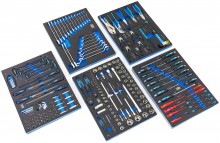 HBM gevulde gereedschapswagen 196-delig blauw, 7 laden, 4 wielen, slot, 100 kg draagvermogen