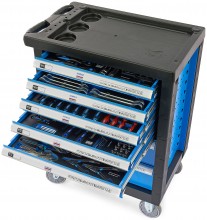 HBM gevulde gereedschapswagen 196-delig blauw, 7 laden, 4 wielen, slot, 100 kg draagvermogen