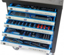 HBM gevulde gereedschapswagen 196-delig blauw, 7 laden, 4 wielen, slot, 100 kg draagvermogen