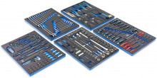 HBM gevulde gereedschapswagen 196-delig blauw, 7 laden, 4 wielen, slot, 100 kg draagvermogen
