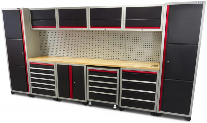 HBM Professional Deluxe modulair werkplaatssysteem 16-delig zwart rood

