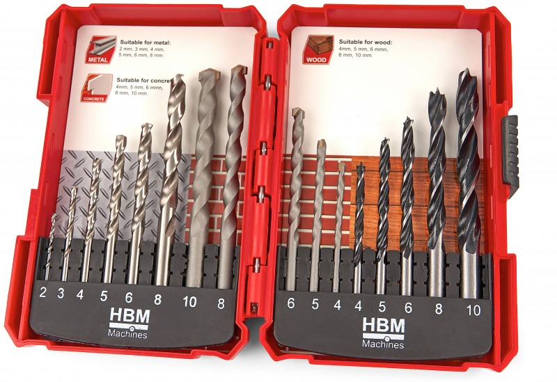 HBM 16-delige boorset voor beton, metaal en hout
