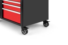 HBM verrijdbare gereedschapswagen werkbank met houten werkblad, 10 laden, slot, rood/zwart