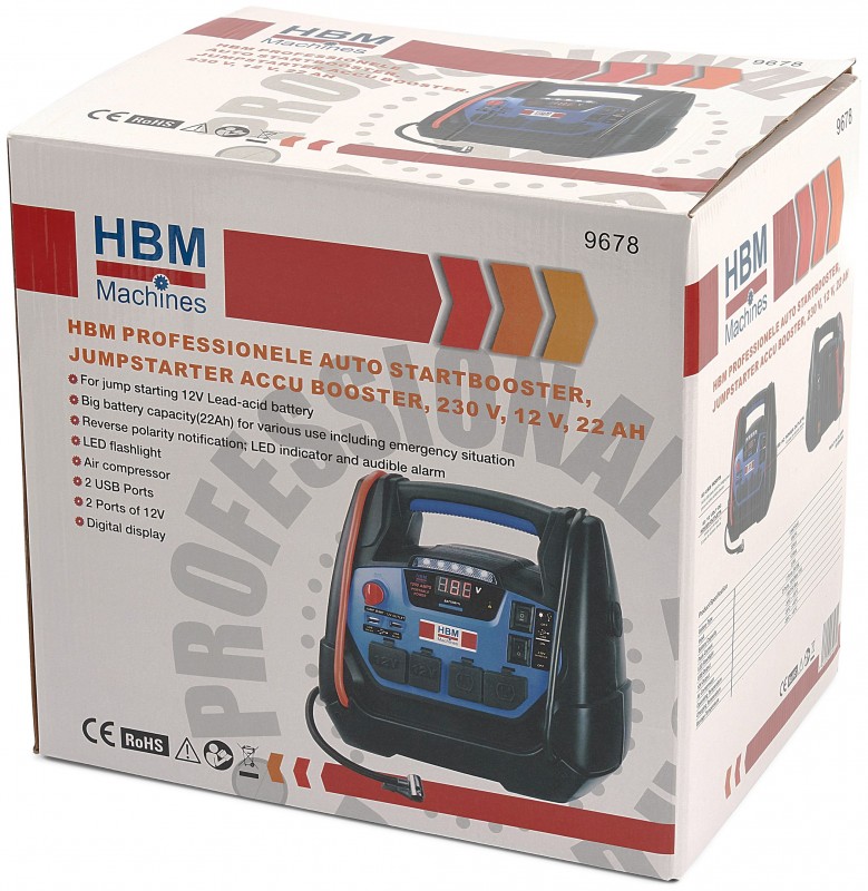 HBM transportabel bil jumpstarter batteribooster 12/230 V 21 Ah 1250 Ah HBM transportabel bil jumpstarter batteribooster 12/230 V 21 Ah 1250 Ah