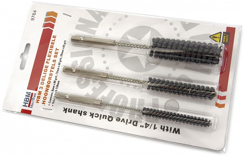 HBM 3-delige flexibele hoonborstels set 1/4 inch HEX 150 mm