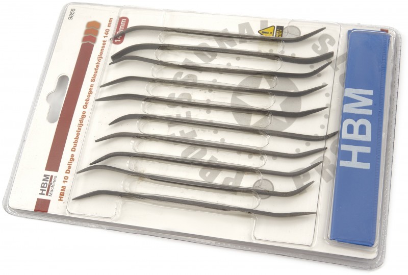 HBM 10-delige dubbelzijdige gebogen sleutelvijlenset 140 mm