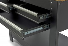 HBM werkbank 115 cm met 3 laden, houten werkblad, achterwand, metaal, zwart, draagvermogen 250 kg
