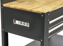 HBM werkbank 115 cm met 3 laden, houten werkblad, achterwand, metaal, zwart, draagvermogen 250 kg
