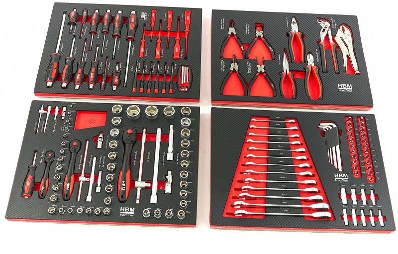 HBM 154-delige Premium Gereedschapsvulling voor Gereedschapswagen - Rood, Foam, 545 x 390 mm, 4 Inlays HBM 154-delige Premium Gereedschapsvulling voor Gereedschapswagen - Rood, Foam, 545 x 390 mm, 4 Inlays